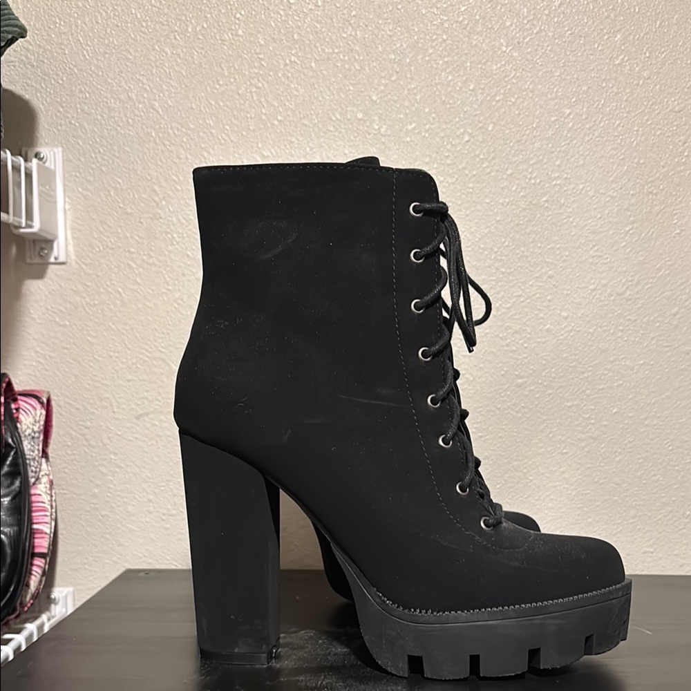 Black Lace-Up Platform Ankle Boots
